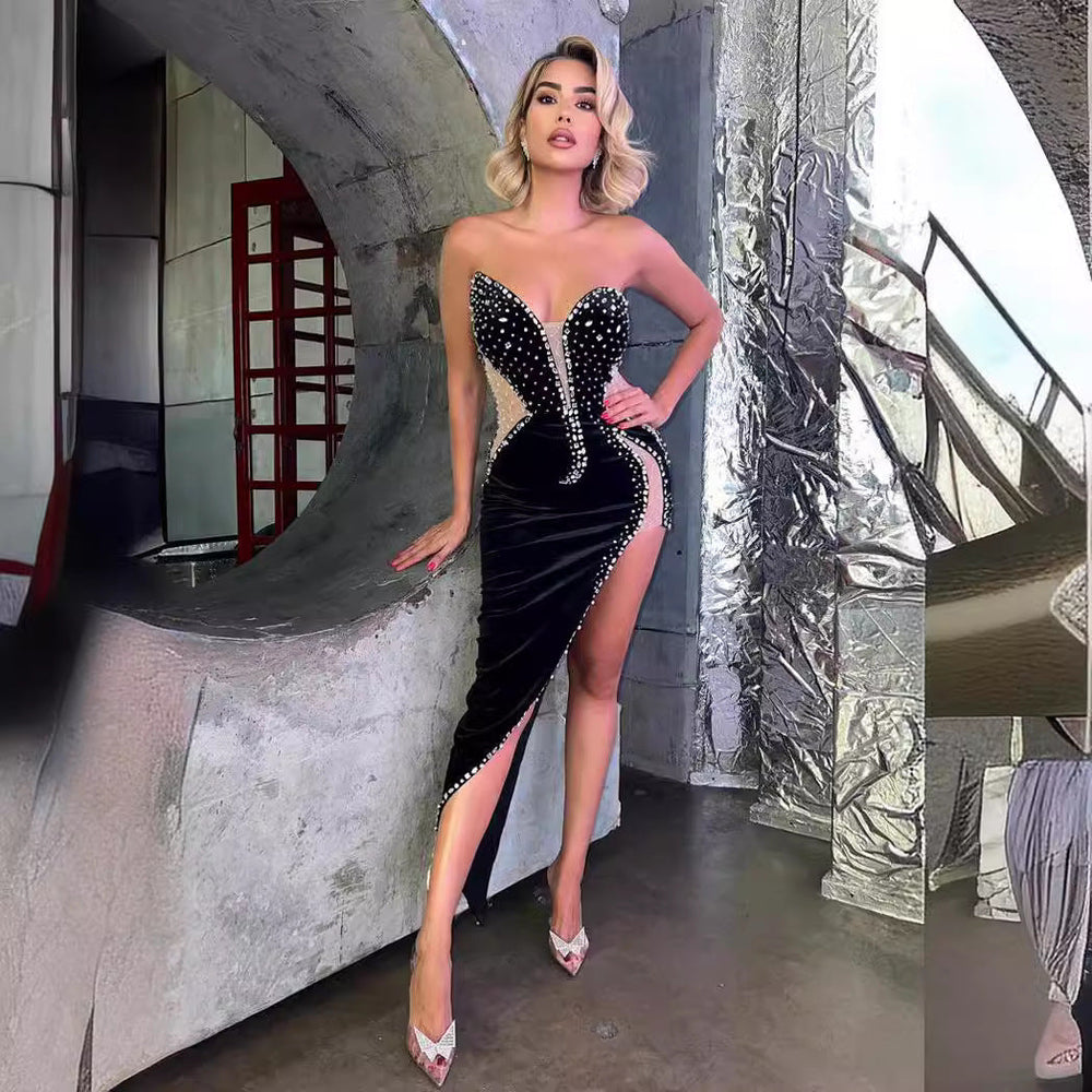 Sexy Strapless Beaded Bodycon Dress Party Prom Dress promdress-250223