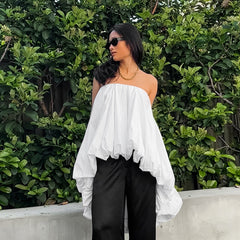 White Elegant off the Shoulder Tube Top Personal Casual Street