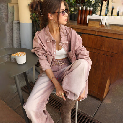 New Two-Piece Loose Denim Jacket High-Waist Pants Suit