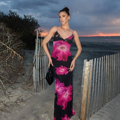 Sleeveless Strap Floral Print Maxi Dress