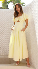 Solid Color Elegant Dress Beach Hollow Out Cutout Puff Sleeve