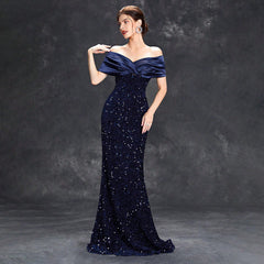 Off Shoulder Evening Dress Slim Fishtail Christmas Party Dress for Summer