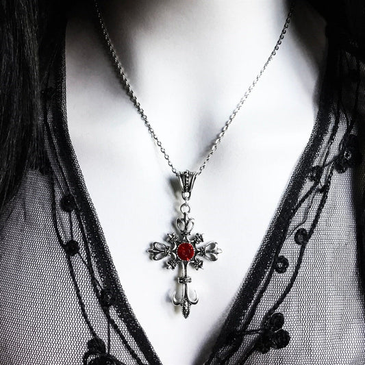 Baroque Silver Large Gothic Cross Wholesale Pendant Necklace