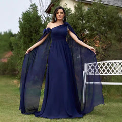 Chiffon Ribbon Dress Blue Slim Fishtail Cocktail Evening Dress Bridesmaid