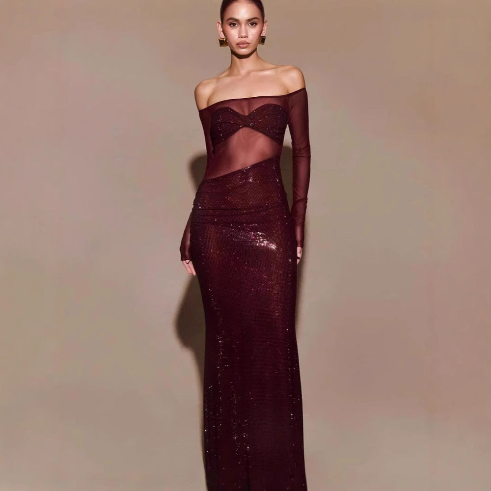 Chic One-Shoulder Rhinestone Fitted Prom Dress apricot / XS promdress-250223