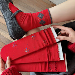 Slouchy Red Combed Cotton Mid Calf Chic Christmas Socks