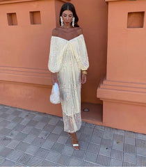 Popular Batwing Sleeve Sequined Deep V Plunge neck Maxi Dress