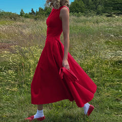 Solid Color Sleeveless Waist Slim Backless Dress