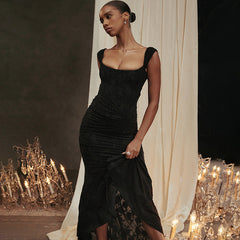 Printed Strap Tube Top Dress Elegant Backless Fishtail Dress Maxi Dress