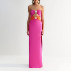 Sexy Cutout Strapless Sunflower Prom Dress rose red / S promdress-250223