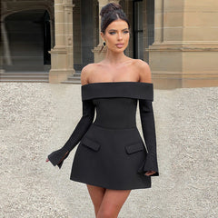 Barbara 2.0 Off Shoulder Mini dress-Black