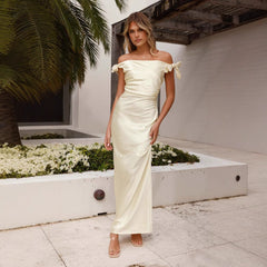 off the Shoulder off Neck Bandage Elegant Stretch Skinny Sheath Maxi Dress