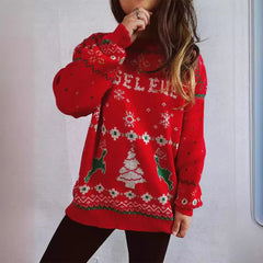 Fashion Korean Style Loose Pullover Christmas Red Sweater Sweaters-L