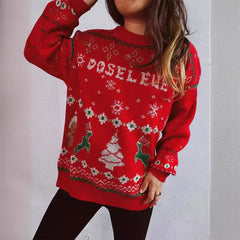 Fashion Korean Style Loose Pullover Christmas Red Sweater Sweaters-L