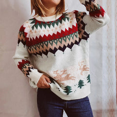 Elk Christmas Tree Gold Pullover Sweater Sweaters-L