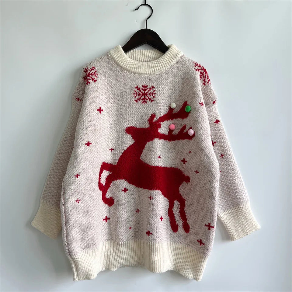 Korean Style Casual Loose Christmas Pullover Red Sweater Sweaters-L