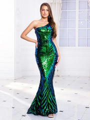 One-Shoulder Sequined Party Dress Partydress-241208