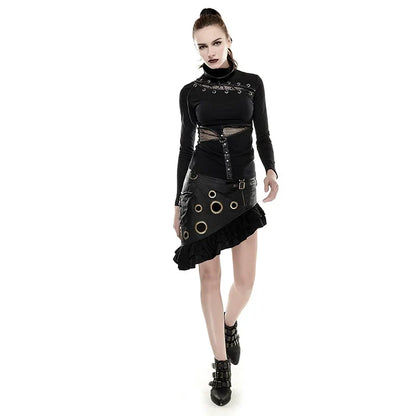 Steam Rock Party PU Flounce Symmetrical Vintage Length Leather Kilt Texture Knee Coarse-grain Skirt