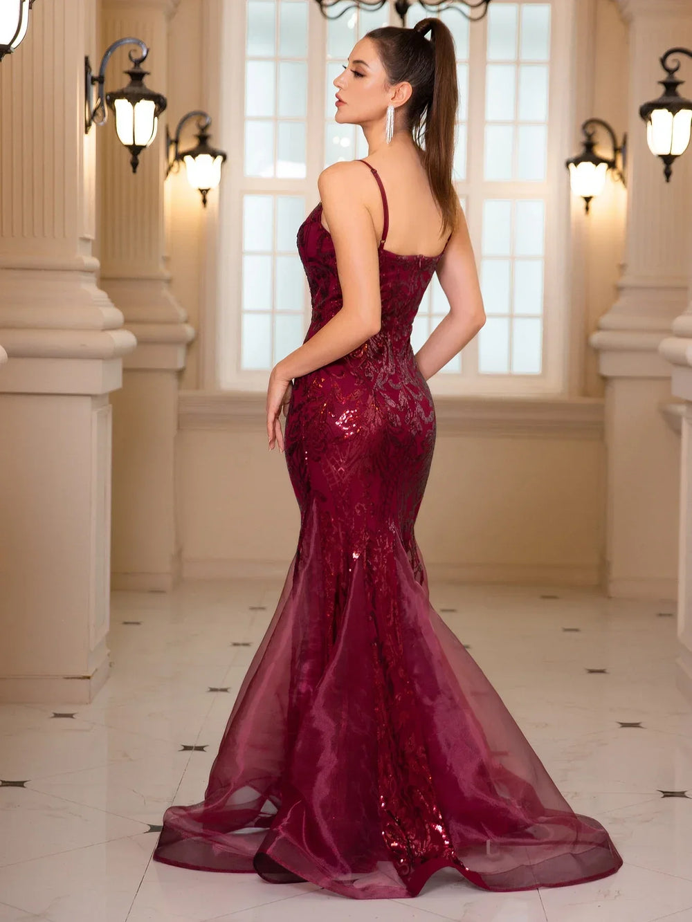 Padded V-Neck Sequin Party Dress Partydress-241208