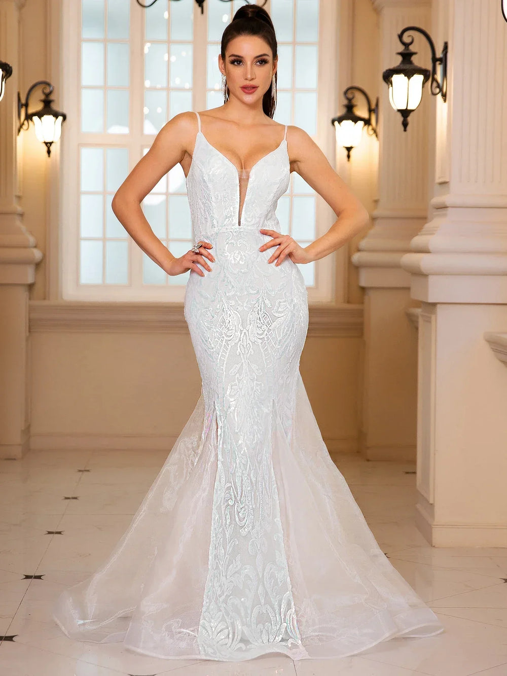 Padded V-Neck Sequin Party Dress Partydress-241208