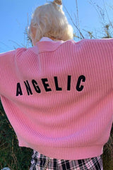 Pink Embroidered Button-Front Cardigan Cardigans