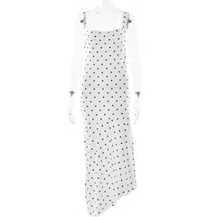 Polka Dot Brace Swing Collar Dress Sleeveless Backless Slit Maxi Dress