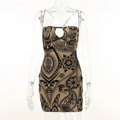 Print Backless Summer Fashion Outfits Cut Out Sleeveless Bodycon Party Floral Dress