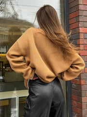 Printed Striped Cozy Stylish Loose Round Neck Comfortable Trendy Autumn Sweater Sweaters-L