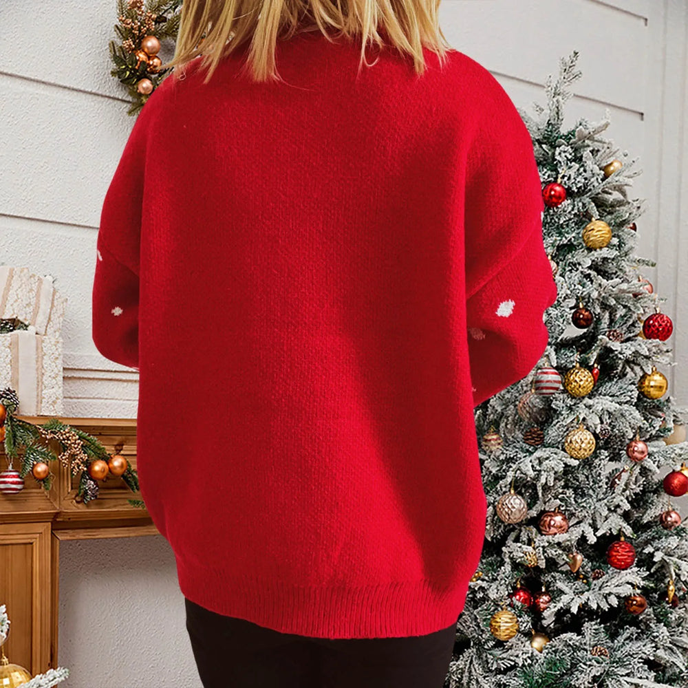 Long Sleeve Elk Snowflake Pattern Loose Knit Christmas Sweater Sweaters-L