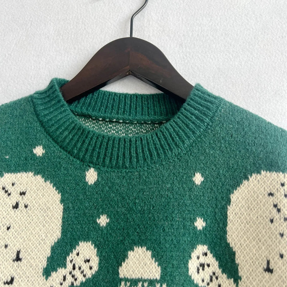 Long Sleeve Elk Snowflake Pattern Loose Knit Christmas Sweater Sweaters-L
