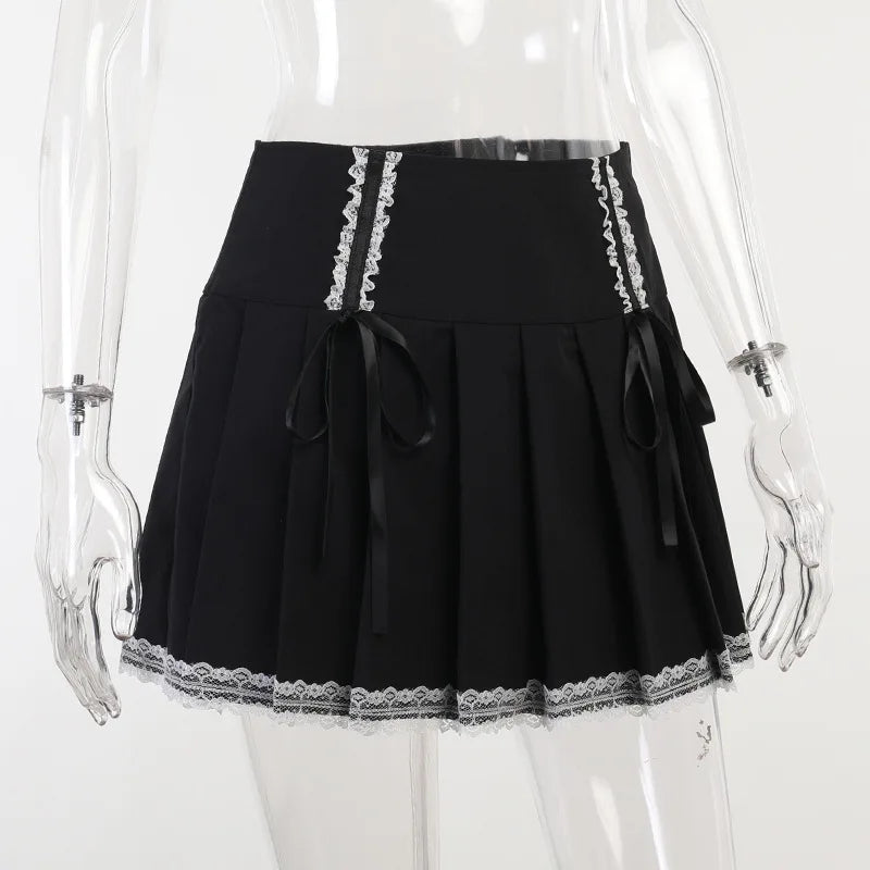 Dark Bust Korean Contrast Lace Gothic Black Wind Fashion Goth Pleated Lolita Harajuku Skirt