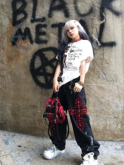 Vintage Grunge Halloween Patchwork Pants