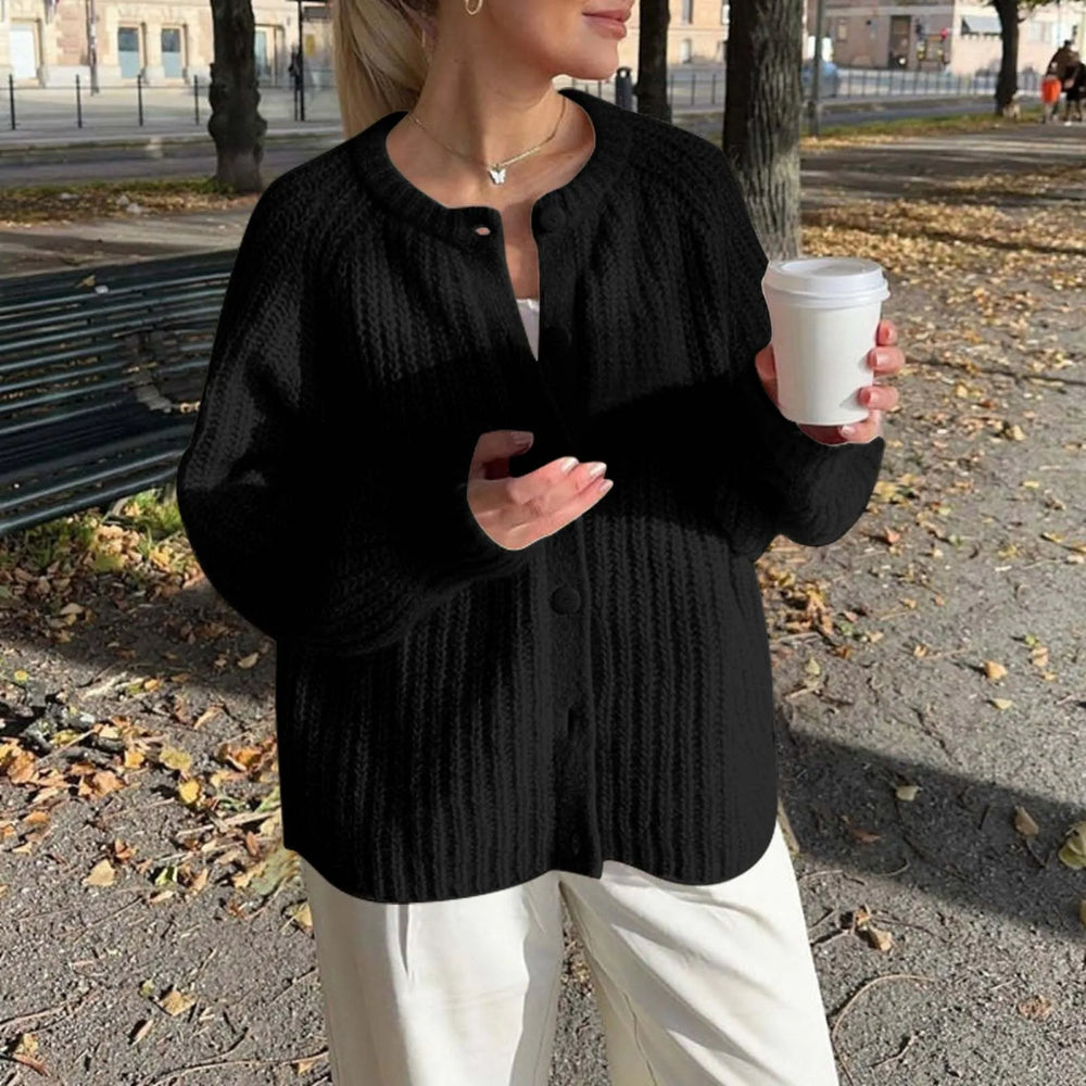 Warm Chunky Knit Long Sleeve Red Cardigan Black-2 / S Cardigan-241208