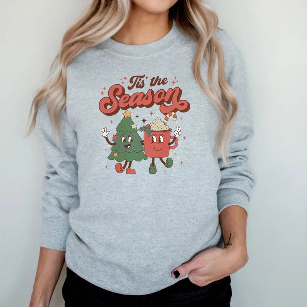 Vintage Retro Tis The Season Santa Cocoa Christmas Hoodie Gray / S Hoodies-L