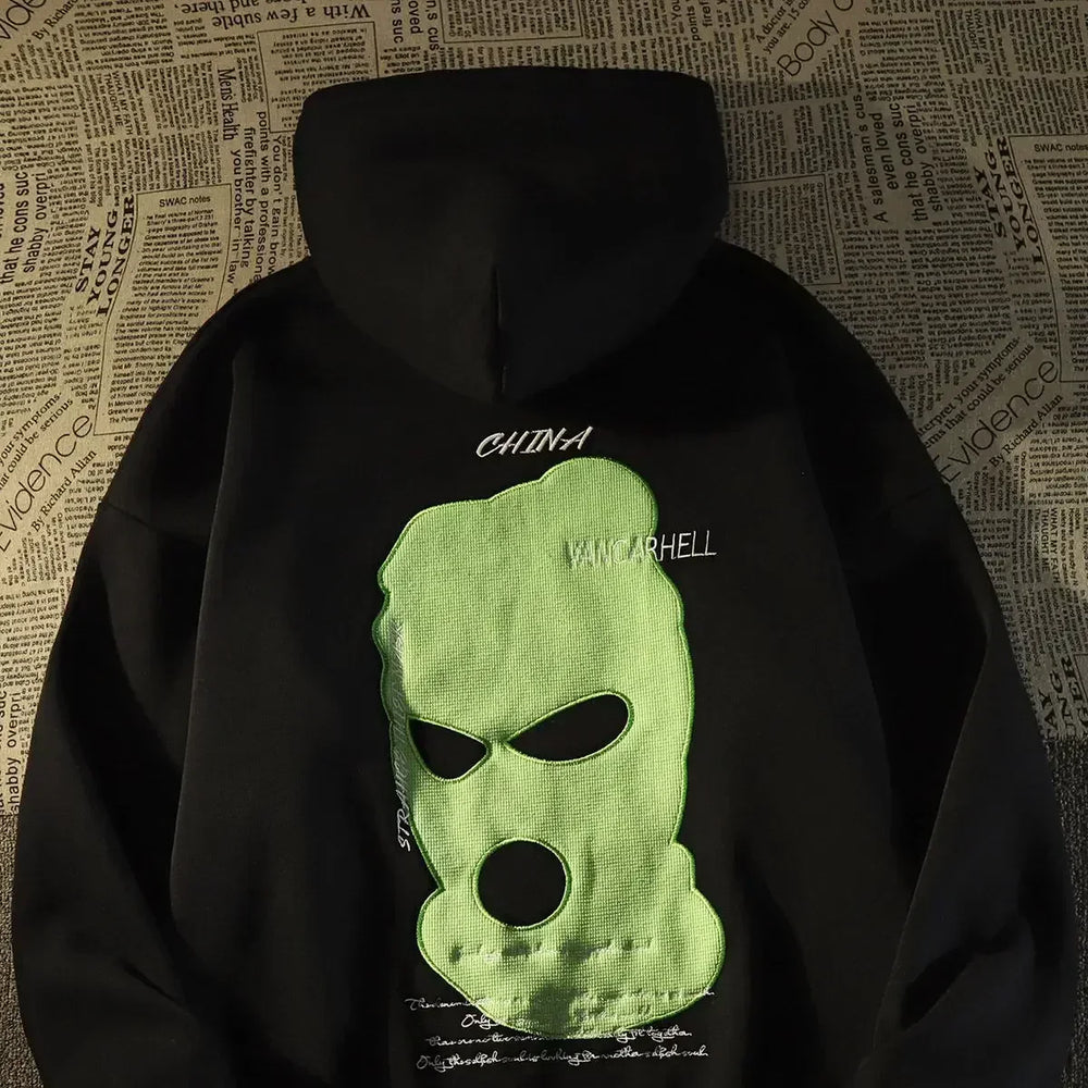 Dark Wind Skull Print Casual Hoodie Black1 / M