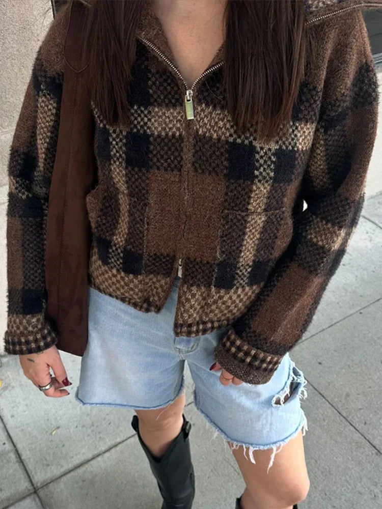 Retro Zipper Loose Long Sleeve Knit Cardigan cardiagn-250126