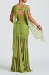 Ruched Mesh Maxi Dress