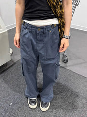 American Retro Multi Pocket Jeans for Women Y2k High Waist Loose Wide Leg Pants Early Autumn New Straight Trousers