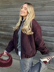 Casual Zipper Long Sleeve O-neck Coat for Women Spring New Solid Loose Female Jacket Vintage Ladies Outwear Top High Street