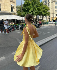 2025 Pleated Design Tie-up Sleeveless Summer Dresses Women Solid Color Slim Fit Mini Dress Simple Fashion Party Dress