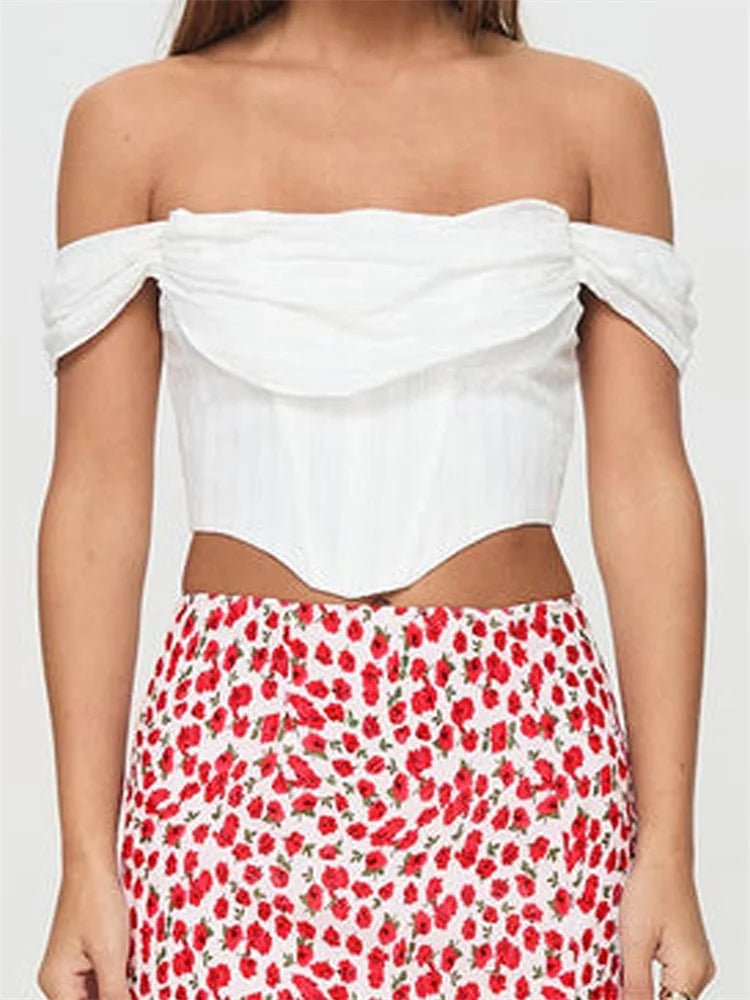 Off Shoulder Solid Zip Backless Tee Crop Top croptop-250126