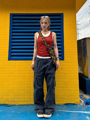 American Retro Multi Pocket Jeans for Women Y2k High Waist Loose Wide Leg Pants Early Autumn New Straight Trousers