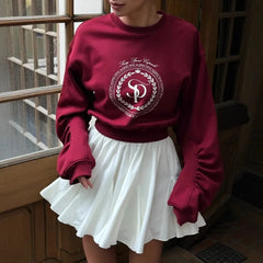 Spring new European and American women's sweatshirt, a laid-back American letter print short round-neck top for ladies