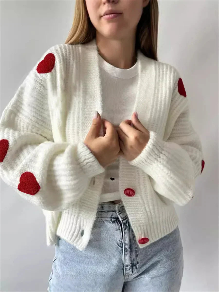 3D Heart Patchwork Valentine’s Day Cardigan cardiagn-250126