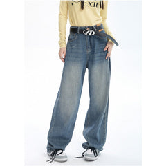 Contrasting Wide Colors For Pants Jeans High Blue Waist Leg With Women