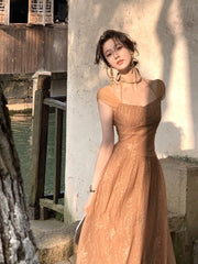 Vintage Midi Dress For Women Summer New Elegant Prom Evening Party Vestidos Fashion Female Clothing Office Ladies Dresses