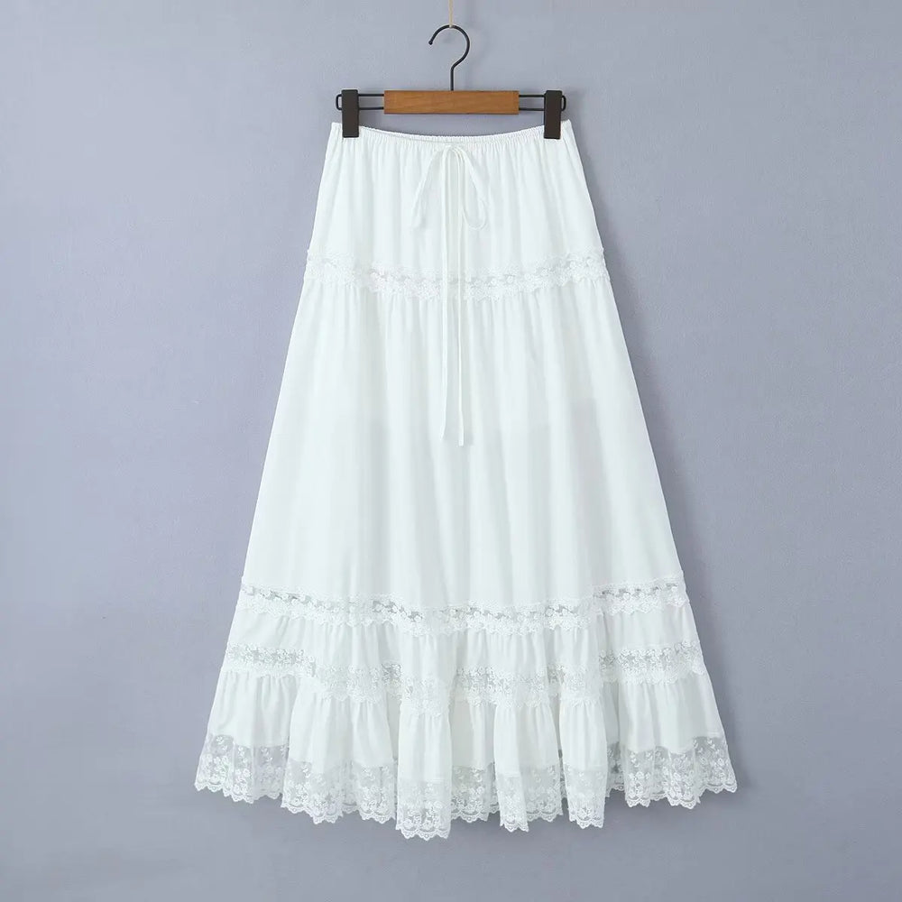 Embroidery White Crop Top Graceful And Midi Skirt Set Suit