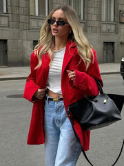 Autumn Red Fashion Blazer Women 2024 New Single Breasted Long Sleeve Pockets Outerwear Streetwear Fashion Casual Jackets Female