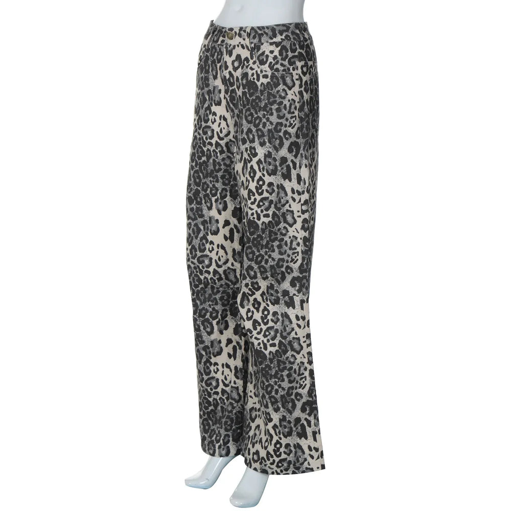 Leopard Print Stylish Straight Trousers Long