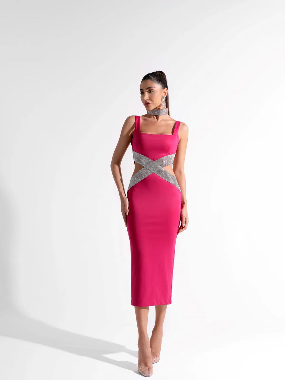 Sparkling Diamonds Midi Party Dress Partydress-241208